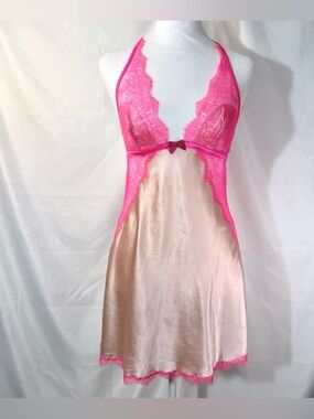 Victoria's Secret Y2K Two Tone Hot Pink And Beige Lace Camisole Size Medium